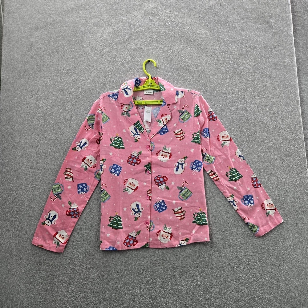 Old Navy Women Sleepwear S Pink Pajama Top Graphic Flannel Christmas Cups NWT